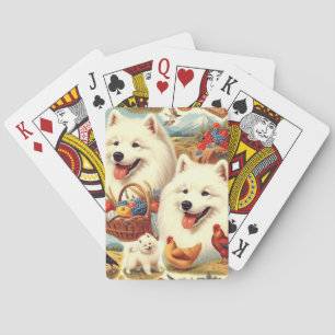 Vintage Illustration von Samoyed Dog Spielkarten