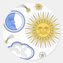 Vintage-Illustration von Sonne, Mond und Sternen