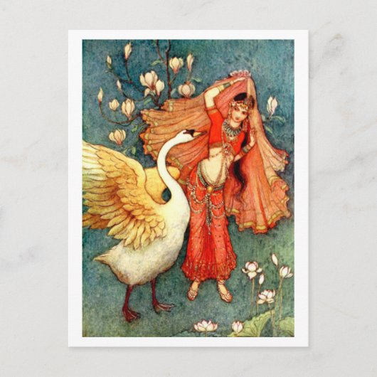 Vintage Illustration von Warwick Goble Swan Maiden Postkarte (Vorderseite)