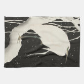 Vintage Illustration von Weißheronvogelschnee Geschirrtuch (Horizontal)