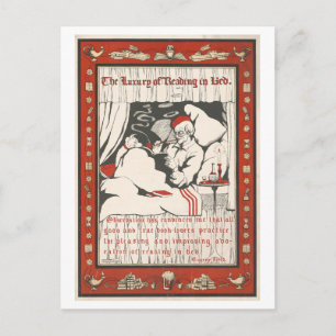 Vintage-Illustration zum Lesen im Bett Postkarte