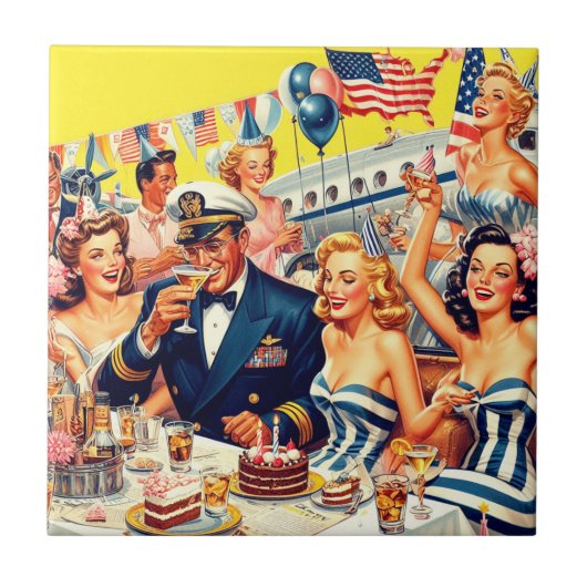Vintage Illustration zum Party der 50er Jahre Fliese (Vorderseite)