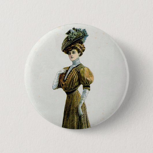Vintage Illustrationsdame in Traubenhut Button (Vorderseite)