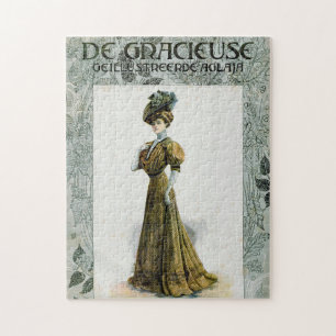 Vintage Illustrationsdame in Traubenhut Puzzle