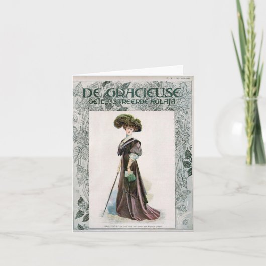 Vintage Illustrationsdame mit Cane Karte (Vorderseite)