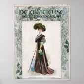 Vintage Illustrationsdame mit Cane Poster (Vorne)