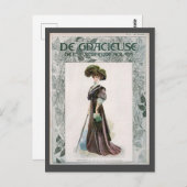 Vintage Illustrationsdame mit Cane Postkarte (Vorne/Hinten)