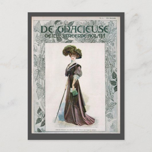 Vintage Illustrationsdame mit Cane Postkarte (Vorderseite)