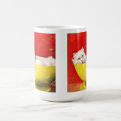 Vintage Illustrationskatze in Gelbschüssel Kaffeetasse (Mittel)