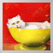 Vintage Illustrationskatze in Gelbschüssel Poster (Vorne)