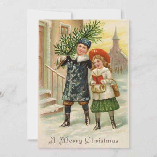 Vintage Illustrationskinder Weihnachtskarte Feiertagskarte (Vorderseite)
