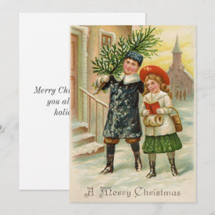 Vintage Illustrationskinder Weihnachtskarte Feiertagskarte