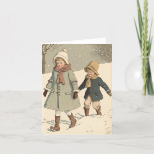 Vintage Illustrationskinder Weihnachtskarte Feiertagskarte