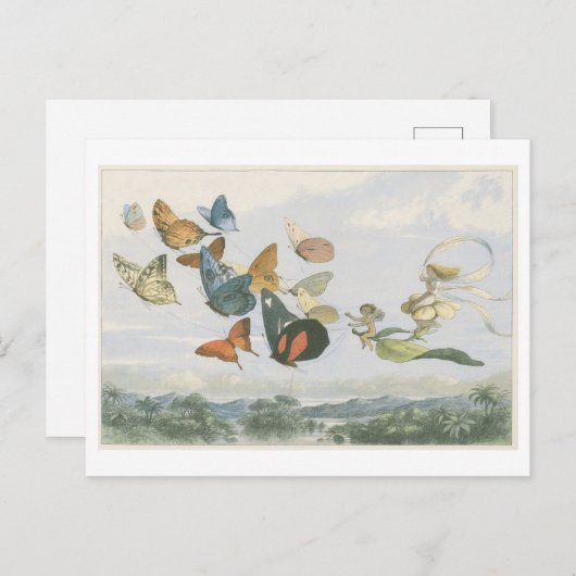 Vintage Illustrationskönigin mit Schmetterlingen Postkarte (Vorne/Hinten)