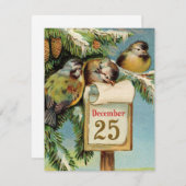 Vintage Illustrationsvögel niedliche Weihnachtskar Feiertagskarte (Vorne/Hinten)