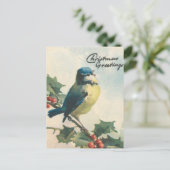 Vintage Illustrationsvogel - Weihnachtskarte Feiertagspostkarte (Stehend Vorderseite)