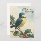 Vintage Illustrationsvogel - Weihnachtskarte Feiertagspostkarte (Vorne/Hinten)