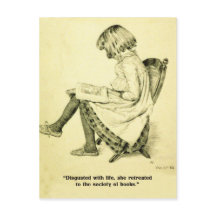 Vintage Illustratorin beim Lesen von Büchern