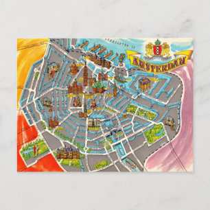 Vintage illustrierte Amsterdam-Karte Postkarte