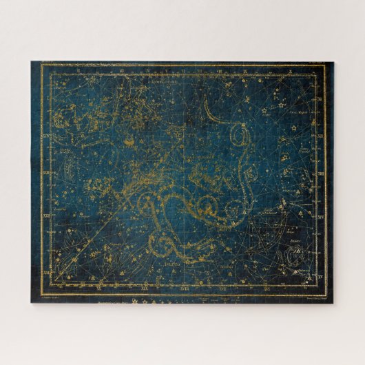Vintage Illustrierte Dark Blue & Gold Star Karte Puzzle (Horizontal)
