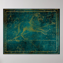 Vintage Illustrierte Green & Gold Lion Star Karte
