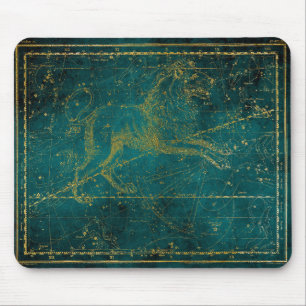 Vintage illustrierte grüne und goldene Löwen-Stern Mousepad