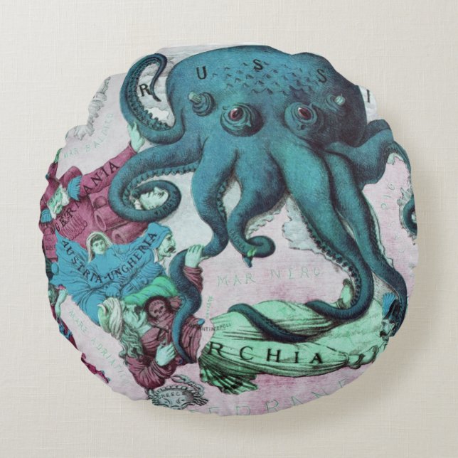 Vintage Illustrierte Karte Mittelmeer Rundes Kissen (Vorderseite)