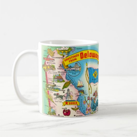 Vintage Illustrierte Karte von Delaware Kaffeetasse (Links)