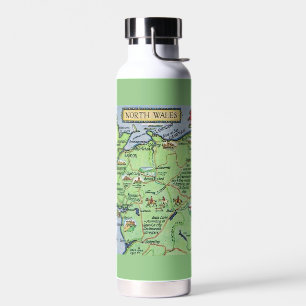 Vintage illustrierte Karte von Nordwales Trinkflasche
