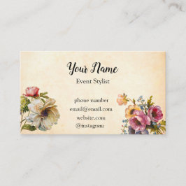 Vintage illustrierte MehrfarbenBlumen Visitenkarte