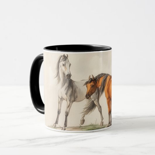 Vintage illustrierte Pferde Kunst Tasse Becher (Vorderseite Links)
