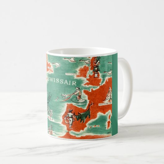 Vintage Illustrierte Swissair Map Tasse (VorderseiteRechts)