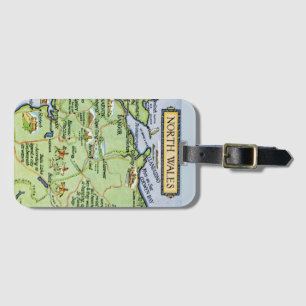 Vintage Ilustrated Map von North Wales Gepäckanhänger