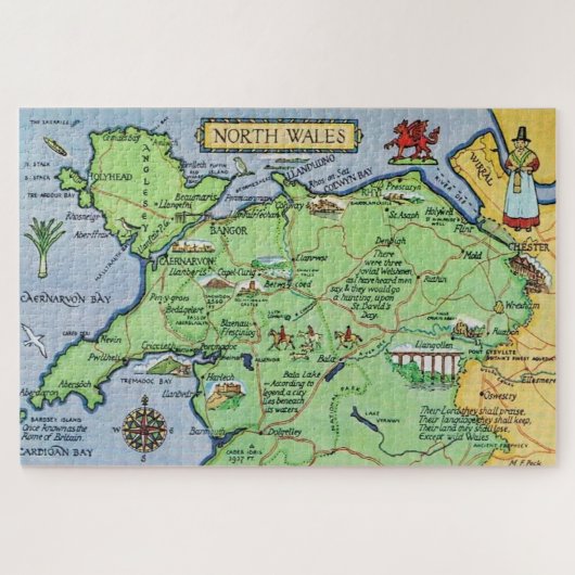Vintage Ilustrated Map von North Wales Puzzle (Horizontal)