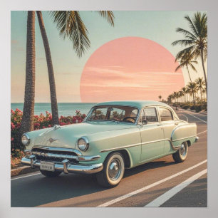 Vintage im Retro-Stil auf einer Küstenstraße Poster
