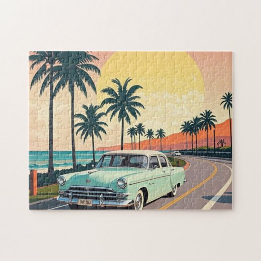 Vintage im Retro-Stil auf einer Küstenstraße Puzzle (Horizontal)