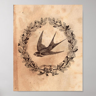 Vintage Image Bird Swallow Frame Tee Gestaltetes P Poster