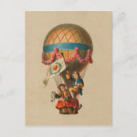 Vintage Image Heart Flag Hot Air Ballon