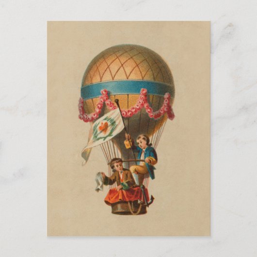 Vintage Image Heart Flag Hot Air Ballon Postkarte (Vorderseite)