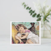 Vintage Image, Little Girl Cuddling Kittens Postkarte (Stehend Vorderseite)