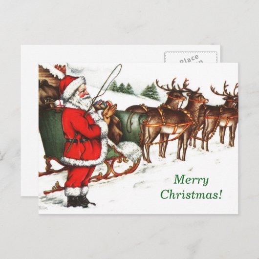 Vintage Image Santa & Reindea Weihnachten Postkart (Vorne/Hinten)
