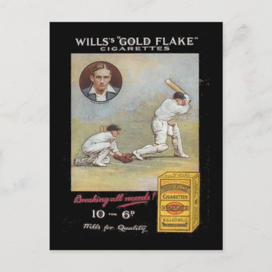 Vintage Image, Wills Gold Flake Tobacco, Cricket Postkarte (Vorderseite)