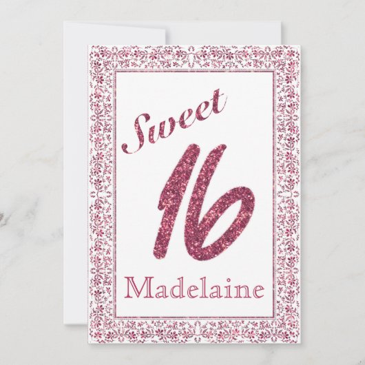 Vintage Imitate aus Blumenrahmen Rosa Glitzer Swee (Vorderseite)