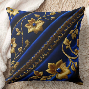 Vintage Imitate Stickerei Blue Gold Blume Kissen
