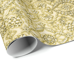 Vintage-imitierte geprägte metallische goldene Blü Geschenkpapier