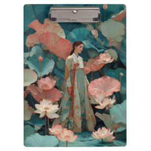 Vintage-Impasto-Hanbok und rosa Lotus Klemmbrett