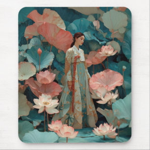 Vintage-Impasto-Hanbok und rosa Lotus Mousepad