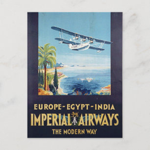 Vintage Imperial Airways Europa Ägypten Indien Rei Postkarte