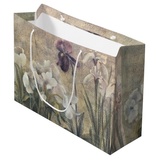 Vintage Impressionism Iris Blossoms Große Geschenktüte (Vorderseite Schrägansicht)