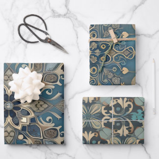 vintage in blue geschenkpapier set